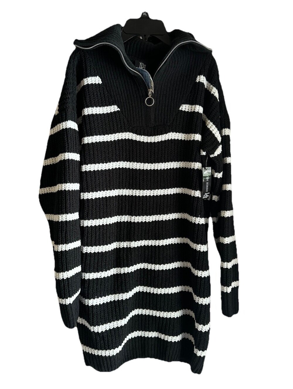 Derek Heart Black White Striped Sweater Dress Long Sleeve Large NWT